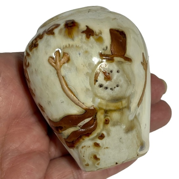 Stoneware‎ Believe Snowman Salt and Pepper Shaker Set Brown Rust Glaze Pottery - Picture 8 of 9
